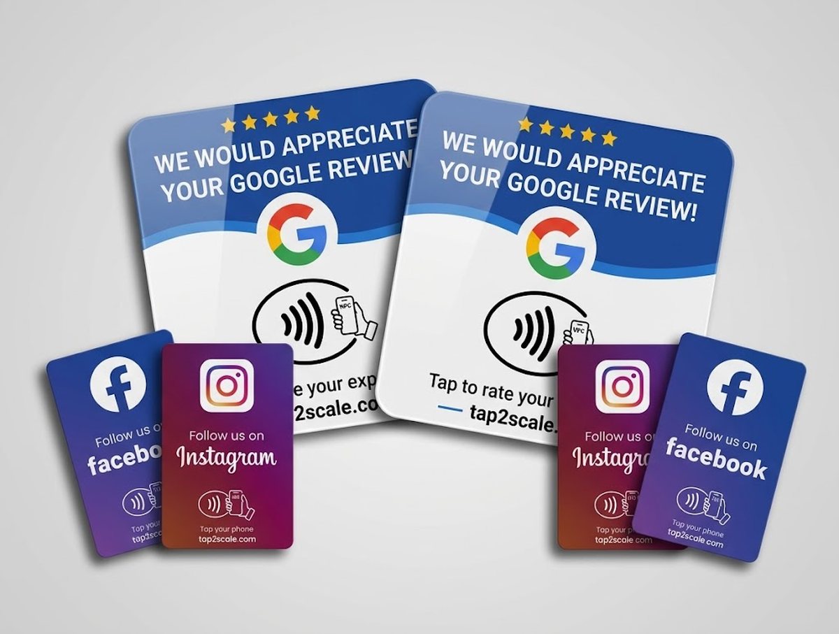 Tap2scale complete bundle: two Google review plaques with mini review cards